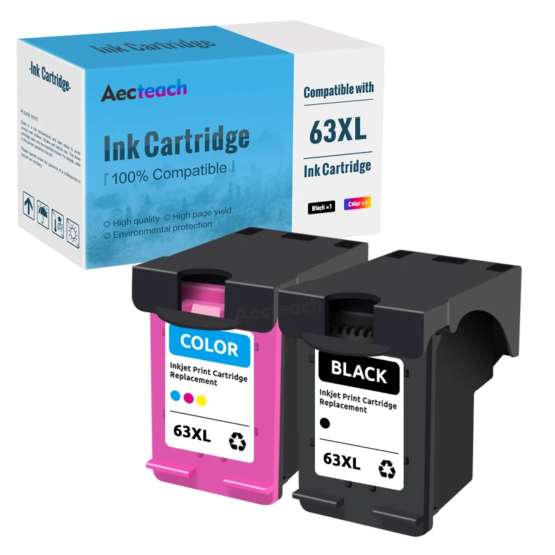 aecteach cartucho de jato de tinta recarregaveis compativel com hp63 deskjet 1110 2130 2131 2132 3630 4250 5220 5230 5232 63xl 63 xl 01