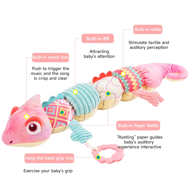 Baby Rattle Musical Chameleon Soothing ของเล่นเด็ก Early Educational Interactive Sensory Soft Plush ตุ๊กตา Rattles ของเล่นของขวัญ