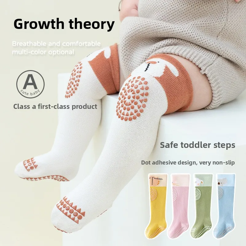 

Children's Knee Protectors -Fall Style Loose-Fit Bone-Free Design Anti-Slip Gel Pads Indoor Walking Floor Socks Baby Long Socks