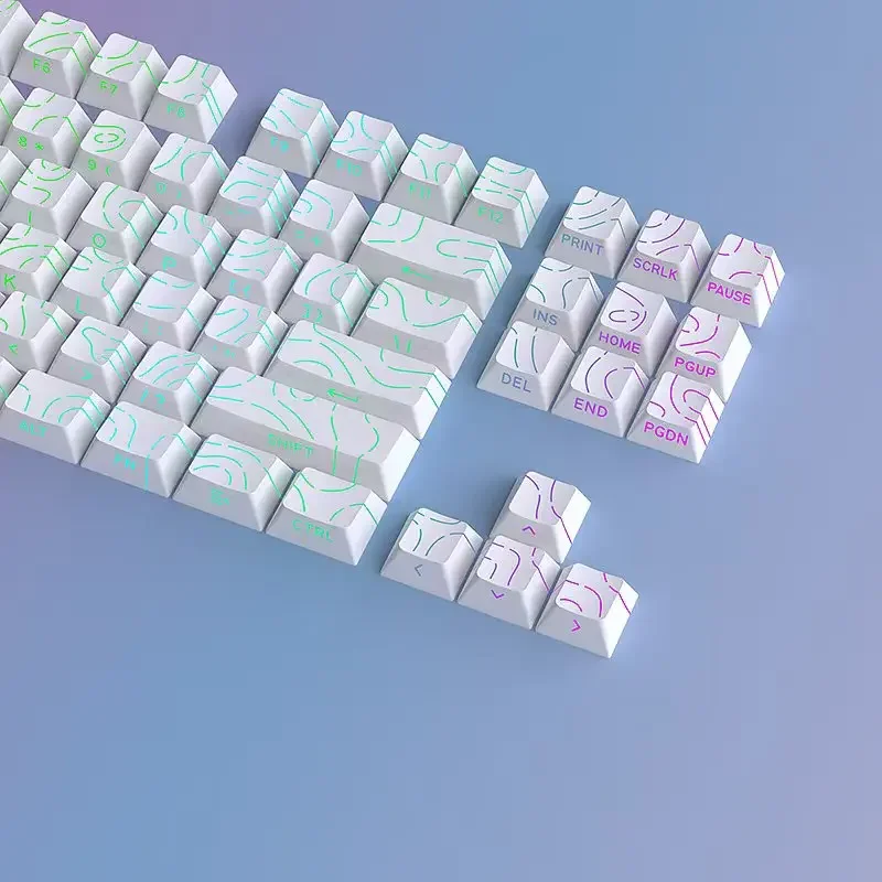 97 Klawiszy Białe Konturowe Linie PBT Double Shot Keycaps Podświetlane Bocznie Półprzezroczyste Profil Cherry do Klawiatur Mechanicznych MX
