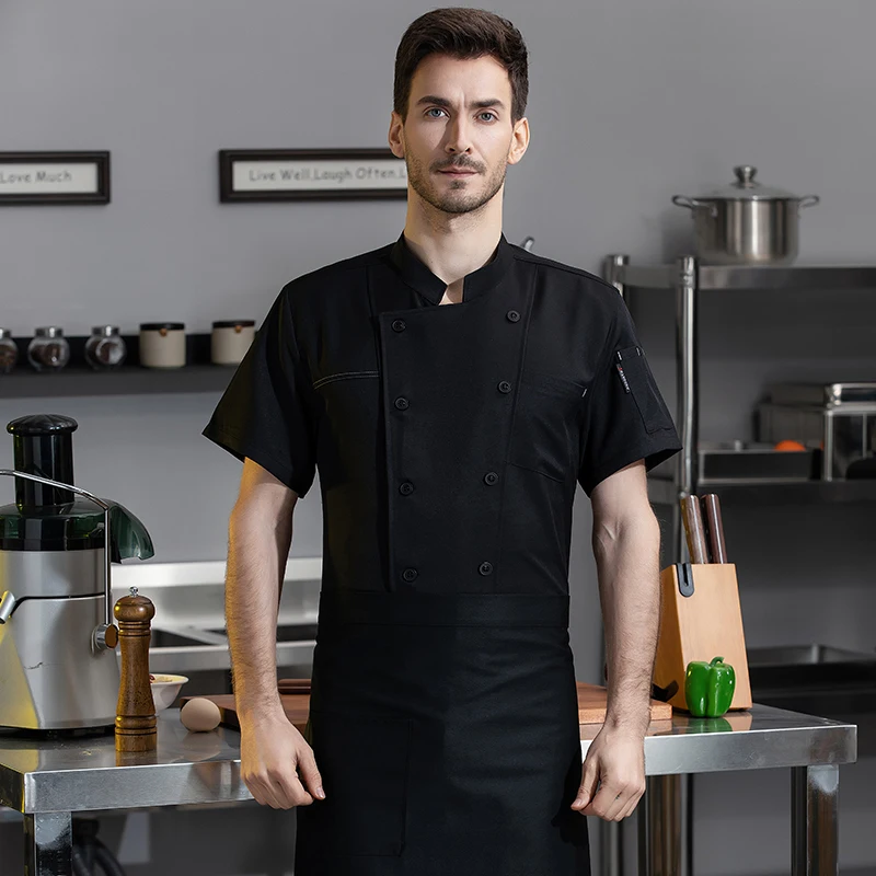 Camisa de Chef para restaurante de Hotel, uniformes de trabajo de Chef de manga corta, ropa de cocinero, traje de cocina profesional para hombre, transpirable, verano