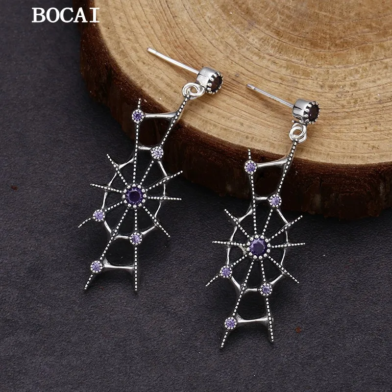 

NEW S925 Sterling Silver Earrings Retro Rock Set With Zircon Spider Web Earrings Women's Style