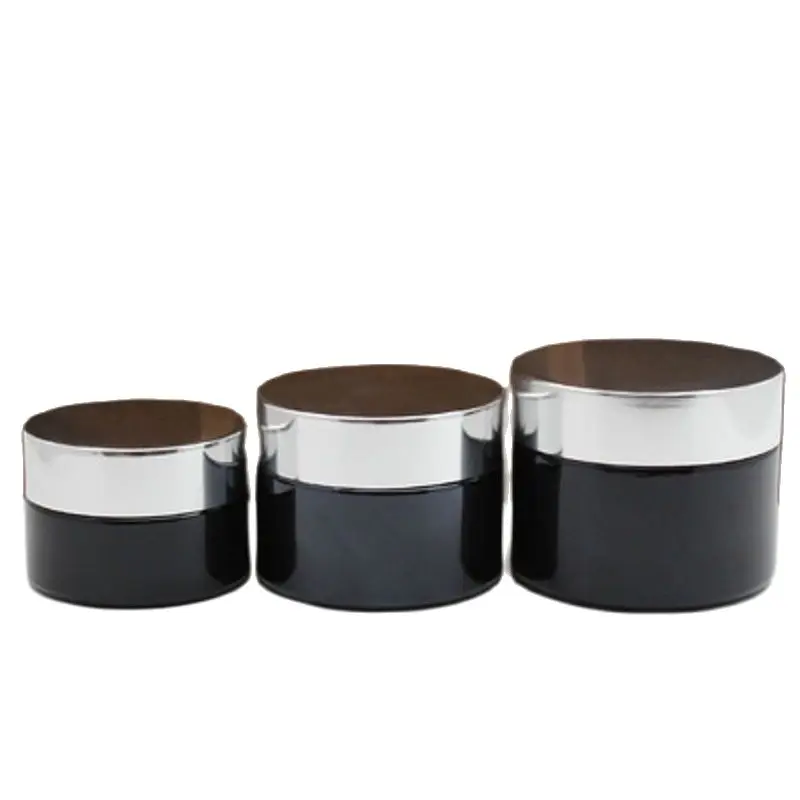 

15Pcs Black Glass Jar Shiny Silver Lid Skincare Face Cream Pots 20G 30G 50G Portable Refillable Bottle Containers For Cosmetic