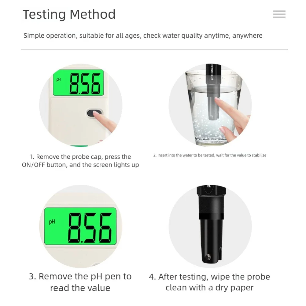 Backlight Display Ph Meter Analyzers Easy Operation White Digital PH Meter Cost-effective Electrodes Laboratory Use