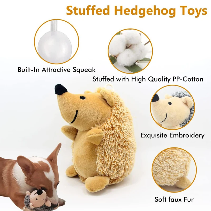 Dog Squeaky Toys Hedgehog Stuffed Plush Dog Chew Toys Durable Interactive Dog Toys for Small Medium and Large Dogs