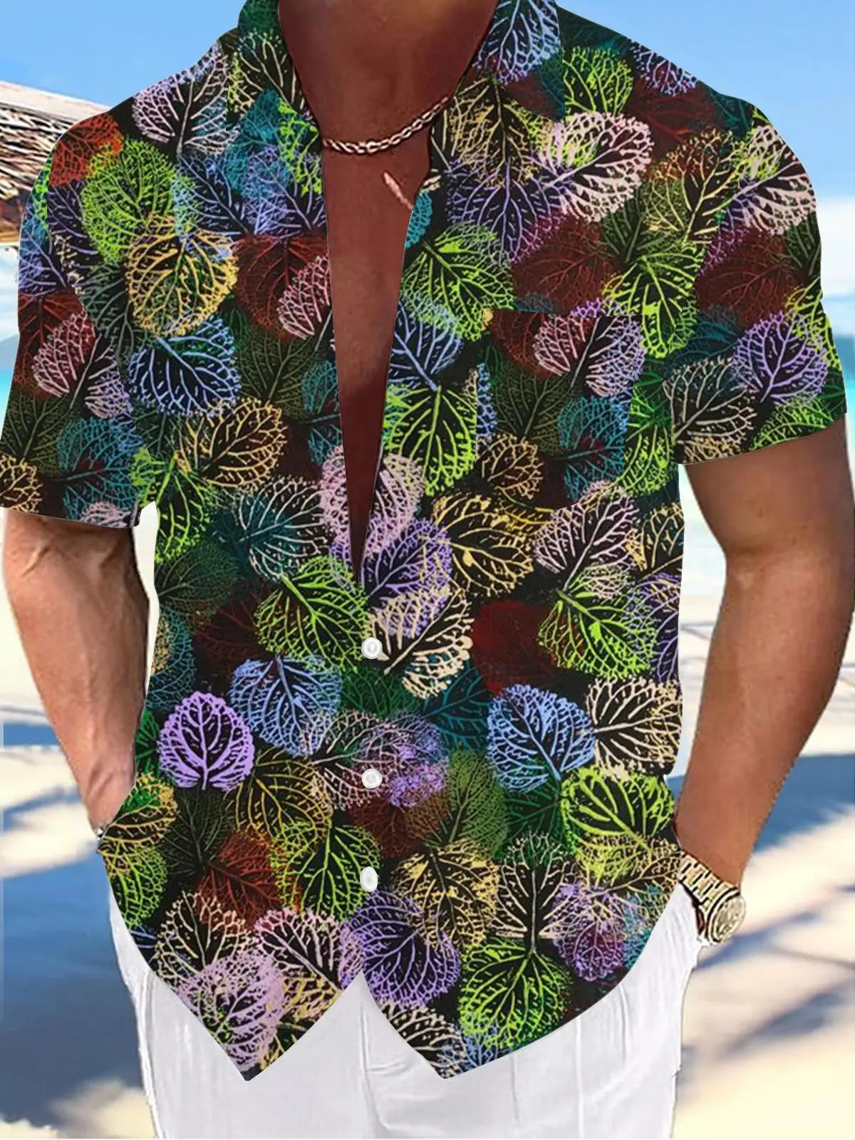 Summer Colorful Men's Shirts Outdoor Short Sleeve Fashion Tops Laser Printed Patterns Plus Size Men's Clothing Street Tees Beach