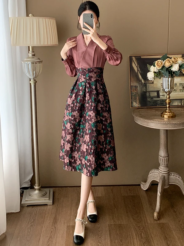 

Шикарное платье в китайском стиле Ханьфу для женщин: уникальный дизайн с эффектом утончения талии, модная юбка А-силуэта, длинный рукав, V-образный вырез, застежка на молнии