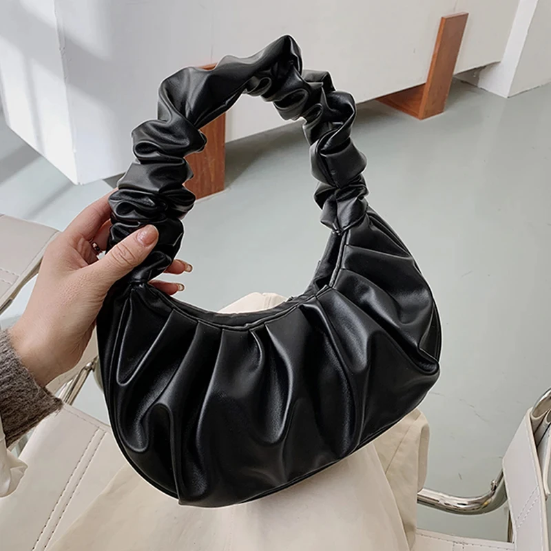 2023 Summer Pleated Handlebags For Women PU Cloud Bags Leisure Armpit Bag Shopping Shoulder Bags Dumpling Handbag Female