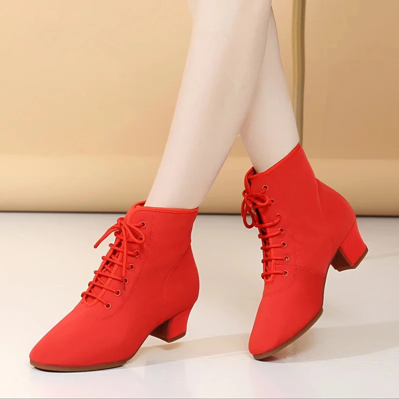 Women Latin High Top Dance Shoes Salsa Jazz Dancing Boots Female High Heels 3.5cm/5.5cm Outdoor Adult Ballroom Dance Sneakers