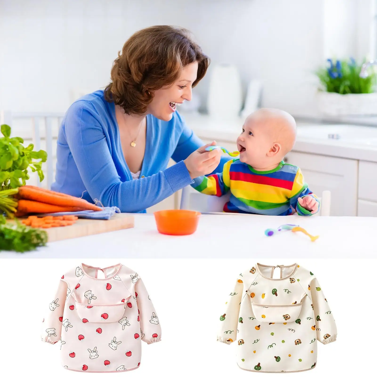 Child Smock Bib Soft Adjustable Large Pocket 6-36 Months Children Food Feeding Bib Cover For Kitchen Dining Restaurant Home