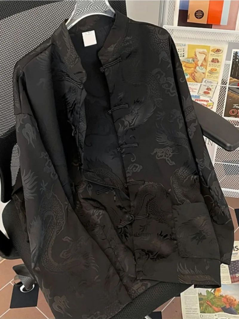 Camisa Feminina Casual de Tecido com Sensação de Gelo, Estilo Asiático Chic, Bordado Refinado, Tops Unissex Novos