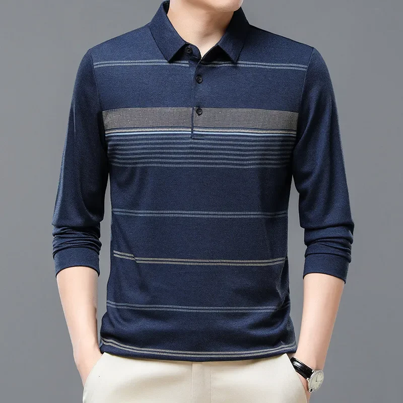 2024 New Fashion Brand Men's Polo Shirt Long Sleeve Striped Casual Autumn Clothing for Spring Luxury Male Polo T-shirt