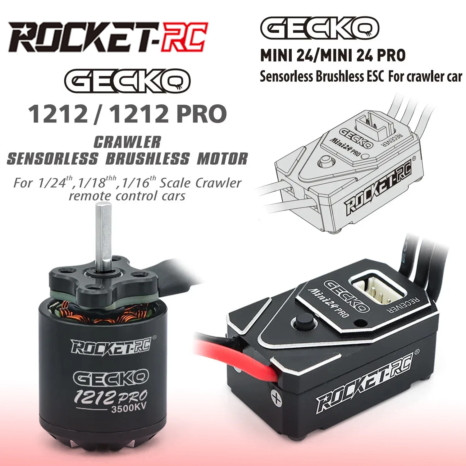 

ROCKET-RC 1212 1212Pro Бесщеточный двигатель Mini24 Mini24Pro ESC Combo для 1/16 1/18 1/24 TRX4M FCX18 SCX24 RC Гусеничные альпинистские автомобили