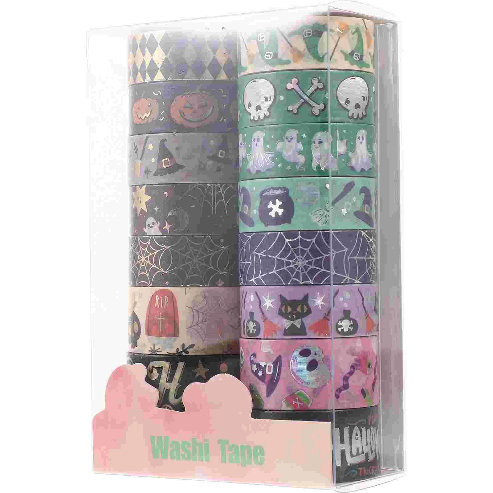 

16 Rolls Blue Tape Halloween Themed Washi Hot Stamping and Silver Foil Collage Decorative (16pcs) Cute Pumpkin Christmas Tapes