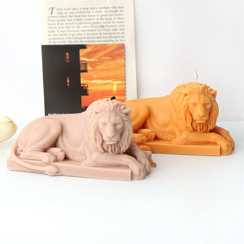 Male Lion Silicone Candle Mold Handmade Gypsum Soap Resin Making DIY Concrete Animal Statue Chocolate Ice Cube Mould Home Decor