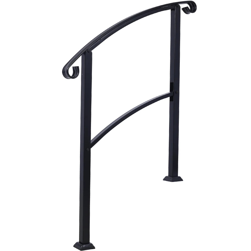 Handrails for Outdoor Steps, Fit 1 or 3 Steps Outdoor Stair Railing, White Wrought Iron Handrail, Flexible Front Porch Hand Rail, Transitional Handrails for Concrete Steps or Wooden Stairs - view 5