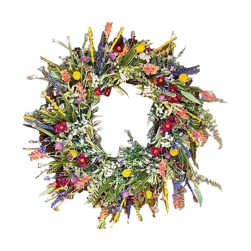 Wild Flower Wreath Spring And Summer Flower Wreath Front Door Dried Flower Butter Cup Fresh Green Flower Wreath Decoration