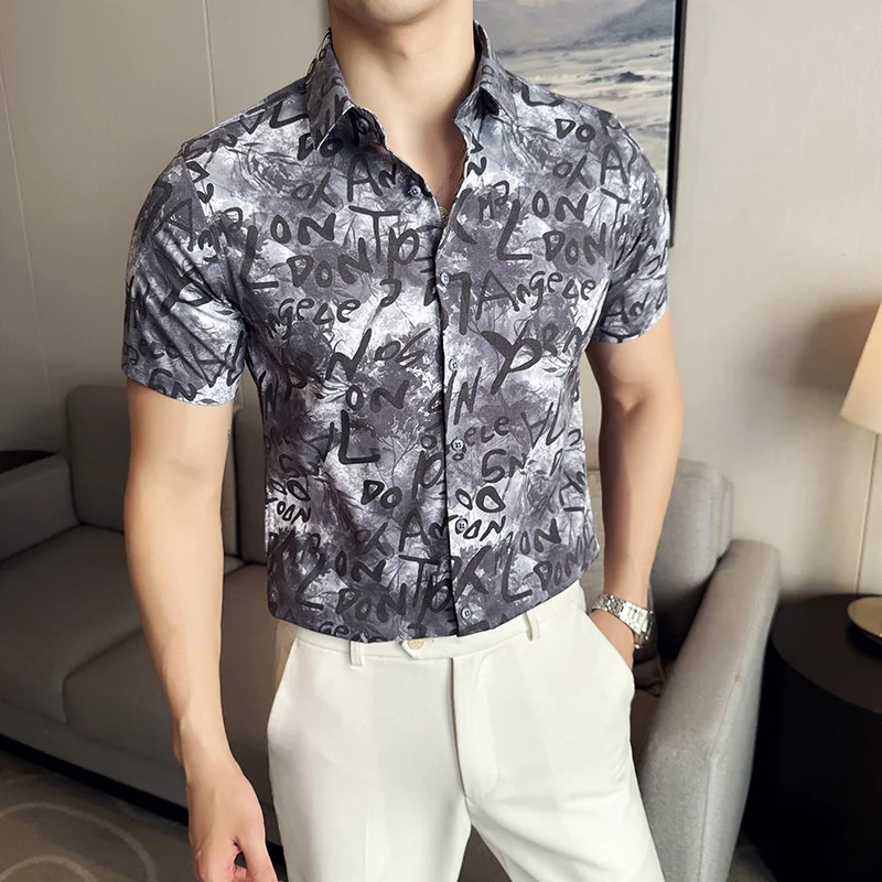 

Summer Spring Street Trendy Short Sleeve Men Printed Shirts Beach Holiday Slim Fit Male Hawaiian Shirt Fashion Men's Clothing