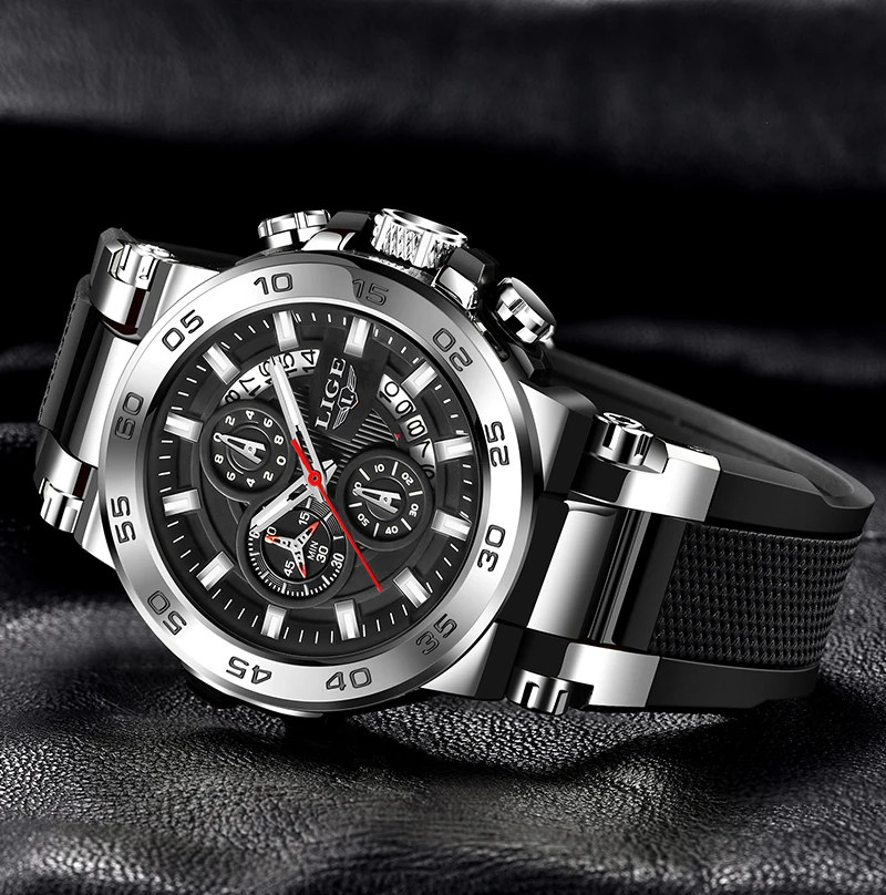 ساعات رياضية عسكرية من LIGE للرجال، ساعة يد كوارتز رجالية عصرية من السيليكون مقاومة للماء، كاجوال للأعمال، ساعة بمينا كبير للرجال