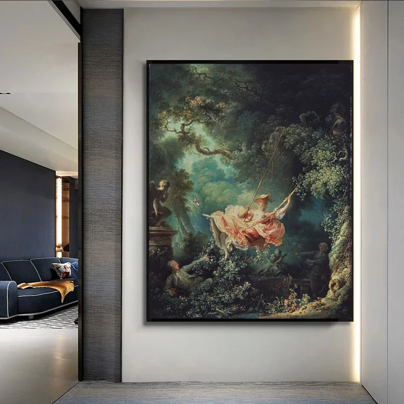 Famous Rococo Canvas Painting The Swing by Fragonard Poster And Print Wall Art Pictures