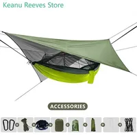 260x140cm Outdoor Double Camping Hammock with Mosquito Net and Rain Fly Tarp Lightweight Parachute Hammocks for Travel Hiking