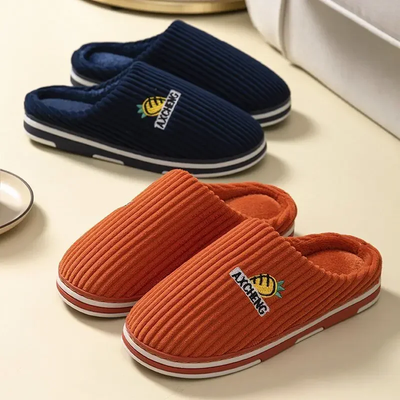 New Autumn Winter Cute Couple Slippers Indoor Anti Slip Warm Thick Bottom Home Fuzzy Plush Slippers for Men Women
