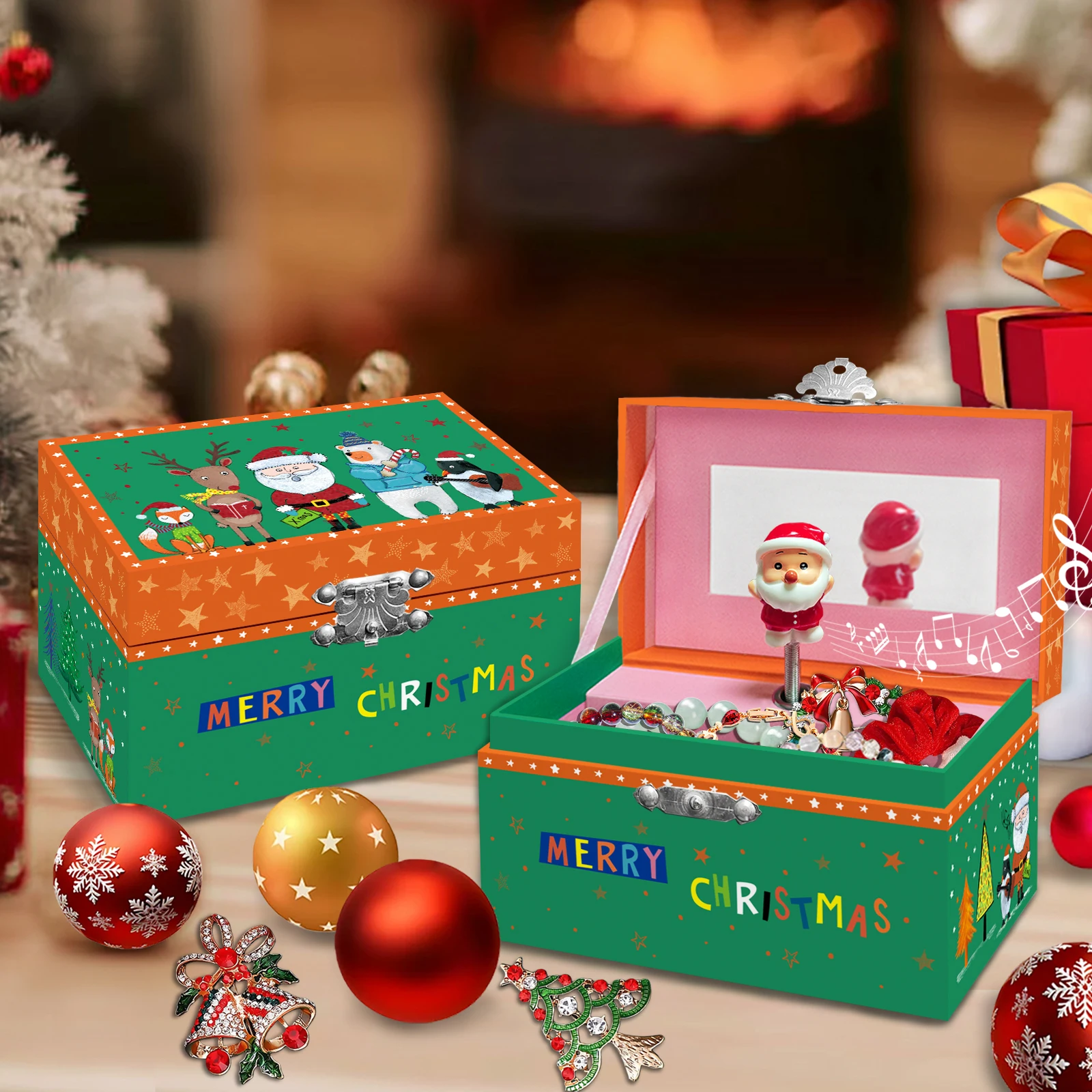 صندوق تشغيل الموسيقى لتخزين المجوهرات لعنصر عيد الميلاد - هدية السنة الجديدة وعيد الميلاد لتنظيم الخواتم والمجوهرات #1
