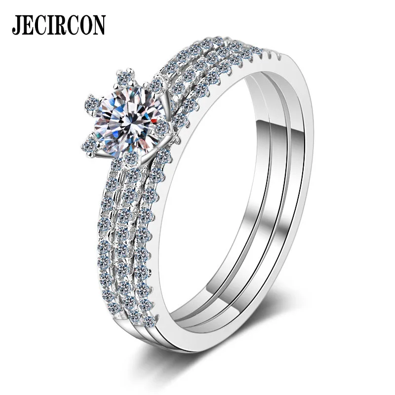 

JECIRCON 0.5/1 Carat Moissanite Diamond Ring 925 Sterling Silver Plated PT950 Gold for Women Three-Wear Multi-Variable Row Ring