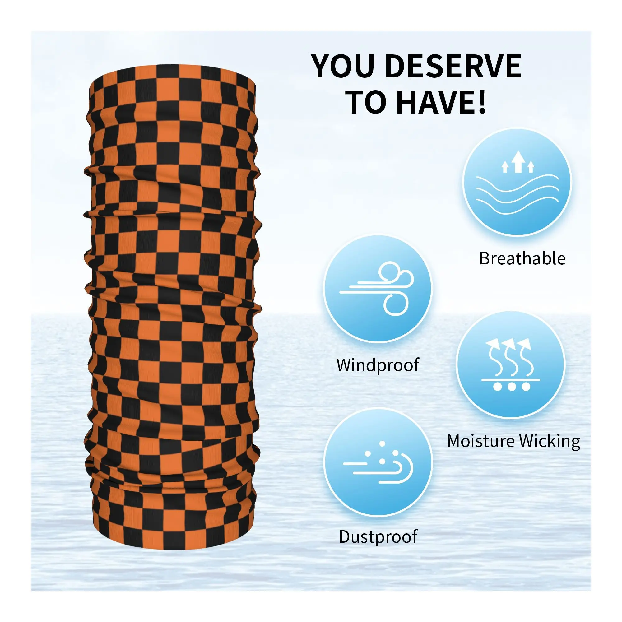 Custom Orange and Black Checkered Pattern Bandana Neck Gaiter Face Scarf Cover Men Women Geometric Plaid Headband Tube Balaclava image 3