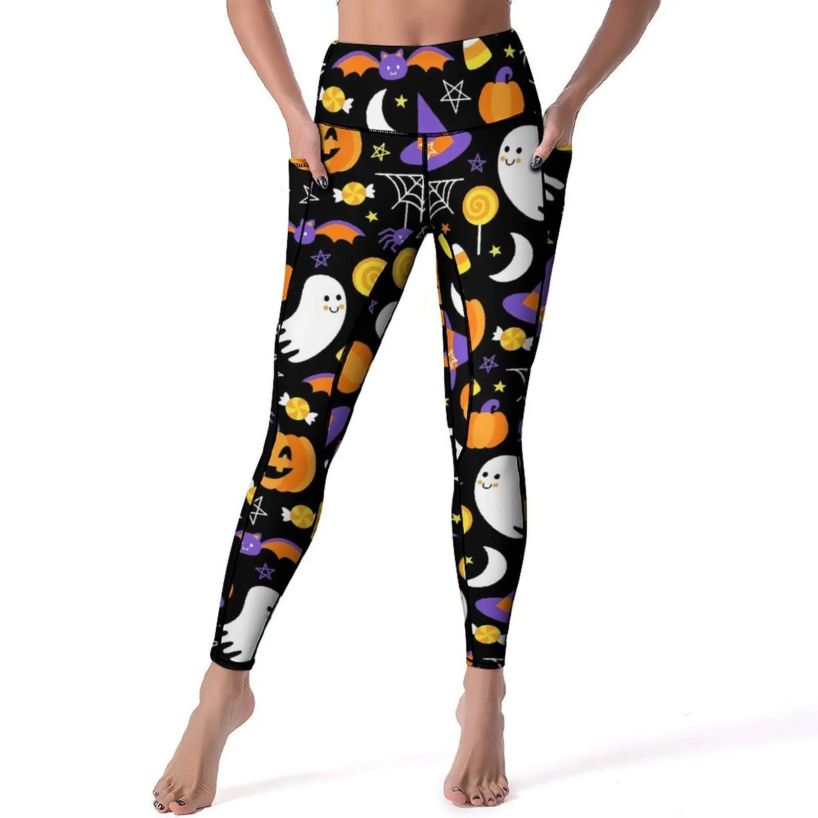 

Happy Haunts Leggings Spooky Cute Halloween Gym Yoga Pants High Waist Sweet Leggins Elastic Sport Legging Birthday Present