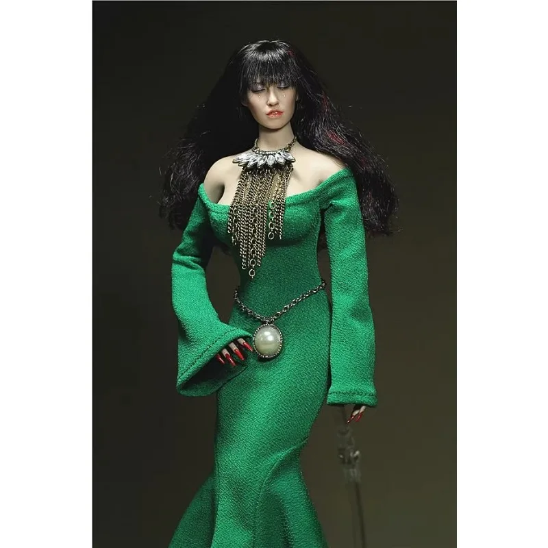 

Масштаб 1/6, женское платье с зеленой розой, двойная манжета, длинная юбка длиной до пола, модель одежды, подходит для 12-дюймовых фигурок Phicen, тело