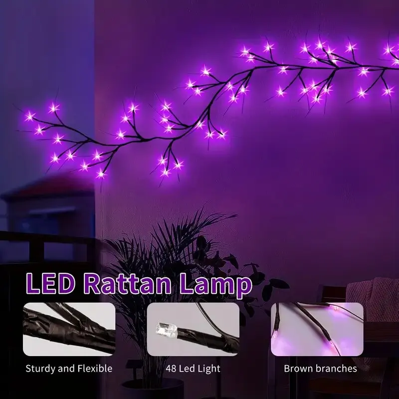 1PC 48LED Viola FAI DA TE Salice Artificiale Luci di Vite Alimentato USB Lampada Della Stringa Decorazione Della Parete Luci Per La Casa Di Natale Halloween