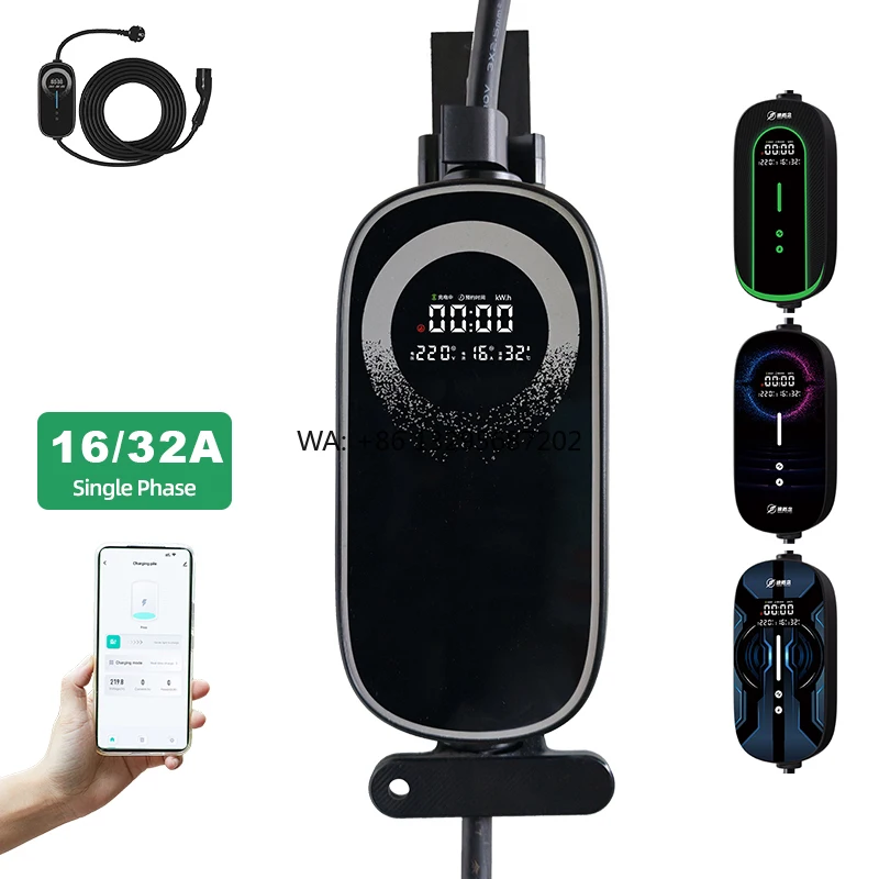

New Portable Level 2 Type 2 EV Charging Station 32A Single Phase 7KW US Plug IP55 5m Cable Smart Control