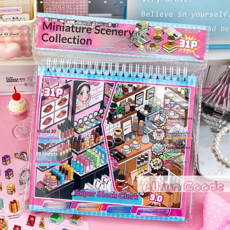 [TG835]Miniature Scene Sticker Book With 31 Pages 10 Themes And 20 Sticker Sheets Perfect For Kids DIY Craft Leisure Time