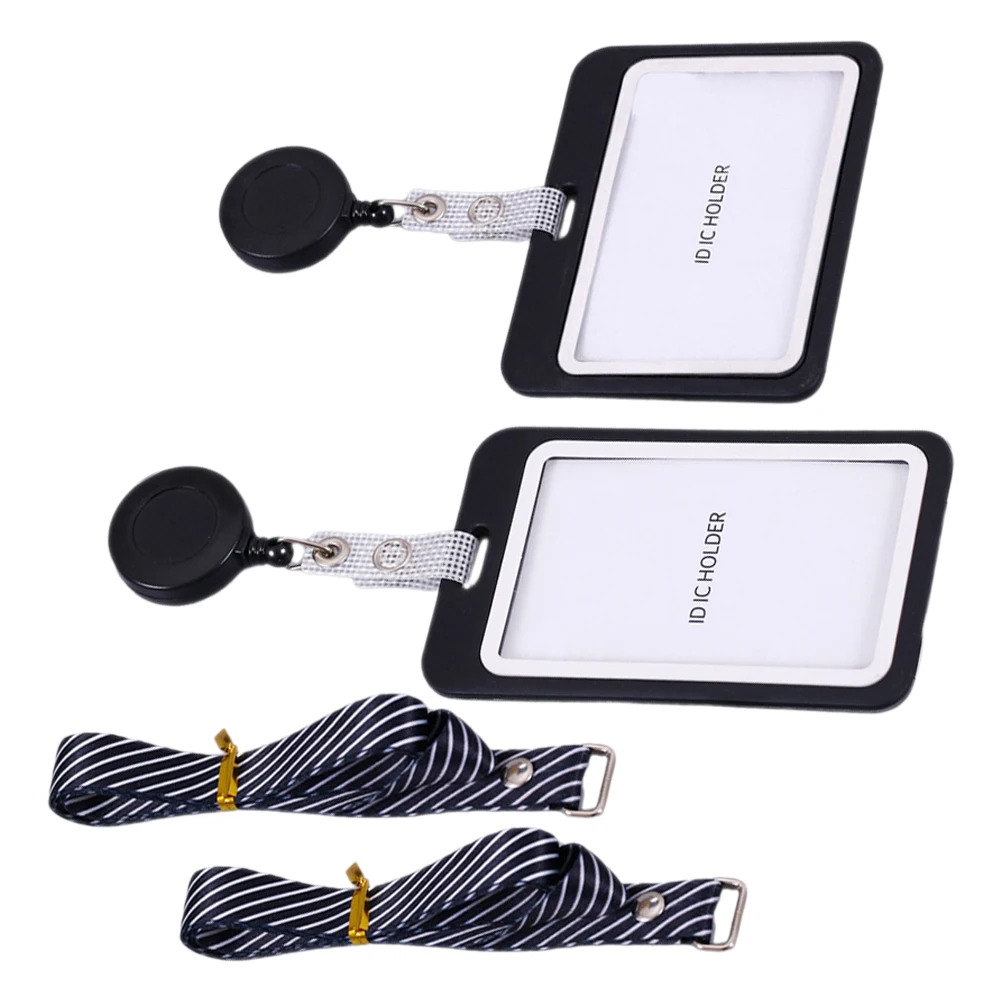 

2pcs Black Vertical Work Card Badge Holders Material ID Lanyards Cards Protective Covers Storage Sleeves
