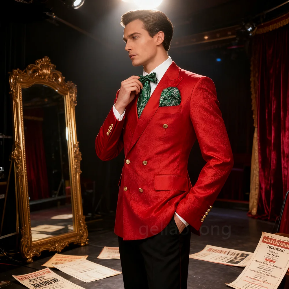 

Burgundy Shawl Lapel Double Breasted Suit Jacket for Men Slim Fit Comfortable Wedding Blazer Prom Tops Regular Fit