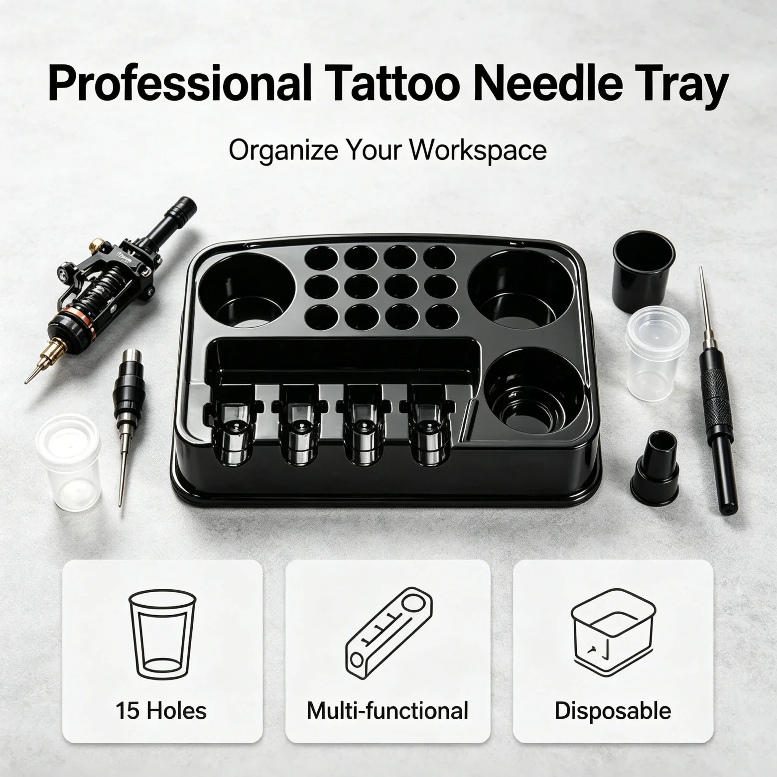 12pcs Disposable Tattoo Ink Tray Cartridge Needles Holder Portable Plastic Cup Stand Tattoo Supplies Suitable for Body Artists