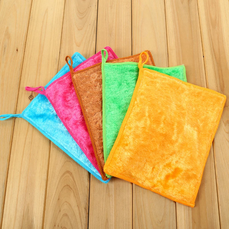 5pcs Plush Microfiber Cloth Home Cleaning Towels Thick Absorbent Kitchen Dishcloths Bathroom Cleaning Rag Household Scouring Pad