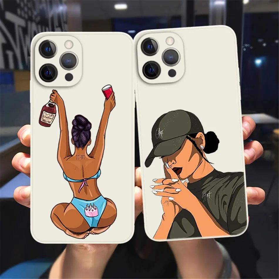 

Kash Afro Black Girl Phone Case For iPhone15 14Pro Max 11 14 X XR XSMAX 8 7 Plus 12 13 Mini Luxury white Soft Bumper Back Cover