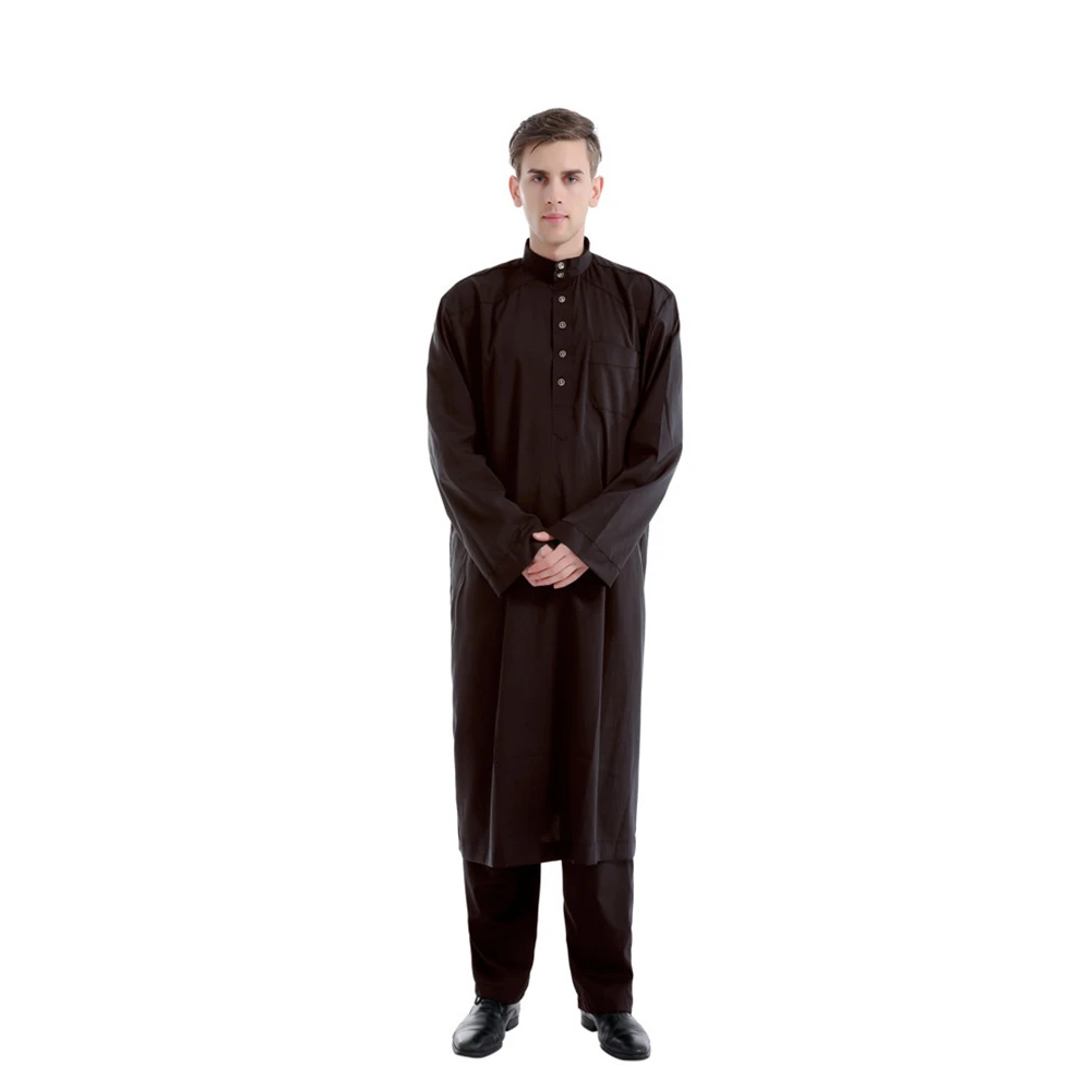 Middle East Saudi Arabia Islamic Mens Abaya Muslim Clothing Jubba Thobe Kaftan 2 Piece Robe+Pants Dubai Abayas Caftan Long Dress