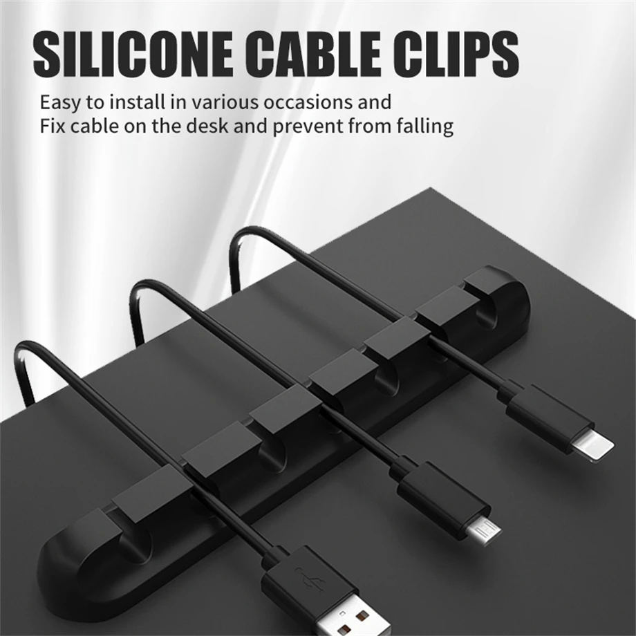 Silicone USB Cable Organizer Cable Winder Desktop Tidy Management Clips Cable Holder for Mouse Headphone Car Wire Organizer