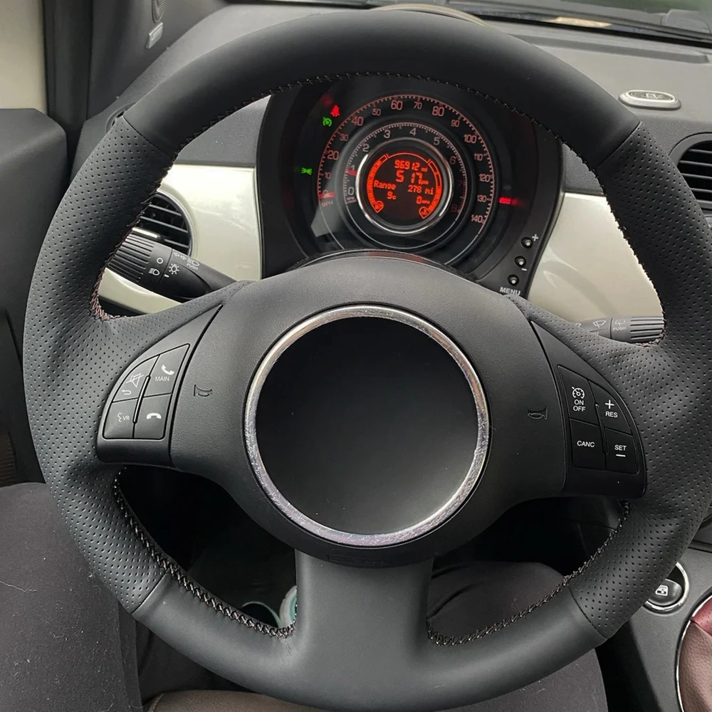 

Черный автомобильный чехол на руль для Fiat 500 2007-2015 500e 2014-2018 500C 2014-2017, автомобильные аксессуары, чехлы на руль своими руками