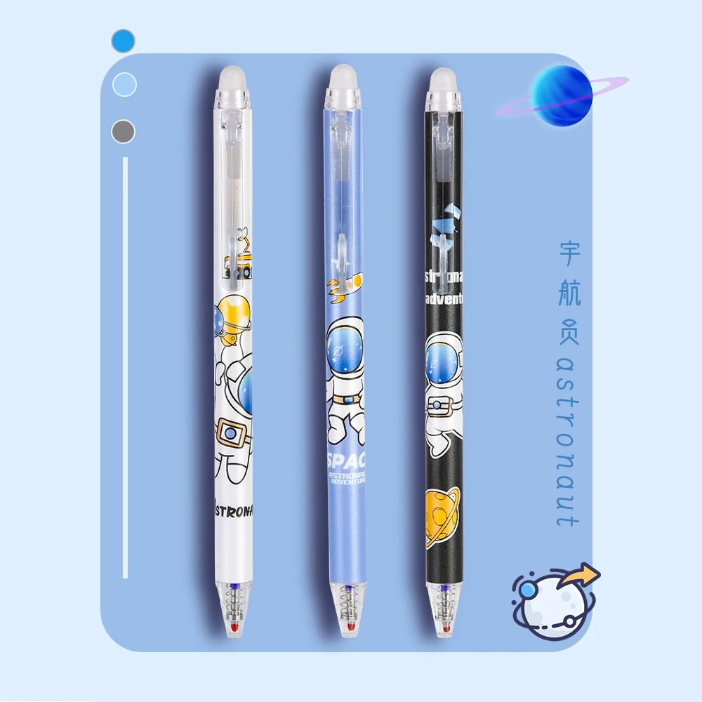 Juego de bolígrafos de Gel borrables, bolígrafo Kawaii de punta fina de 0,5mm, color azul y negro, para escritura, papelería, oficina y escuela, 6 unidades