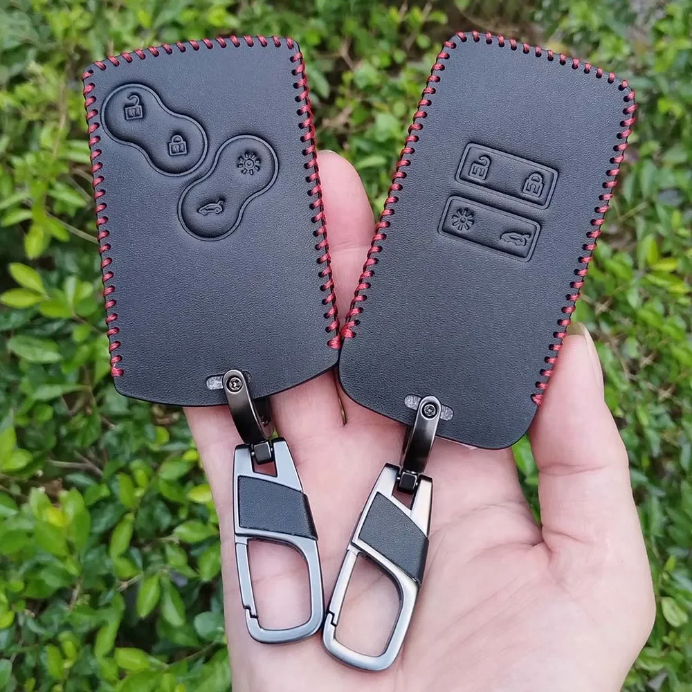 4 Button Leather Car Key Cover Protector Holder for Renault Clio Logan Megane 2 3 Koleos Scenic Card Keychain Case Accessories