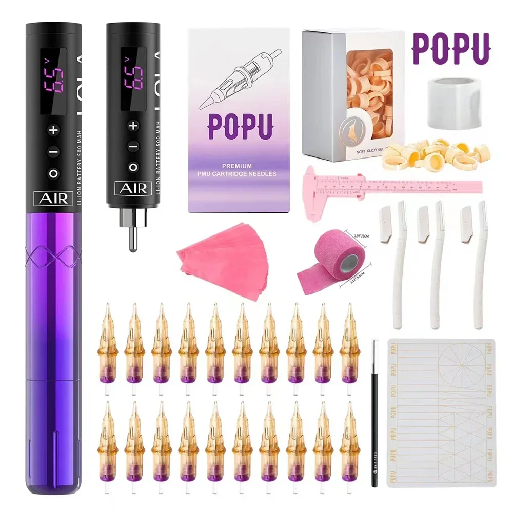 POPU Lola air Permanent Makeup pmu tattoo Machine wireless Complete Kits with 2 rechargeable batteries 2.7mm stroke