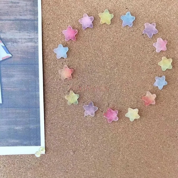 15pcs Soft candy colored five pointed star push pin cute I-shaped nail cork nail felt nail photo wall specific snap nail