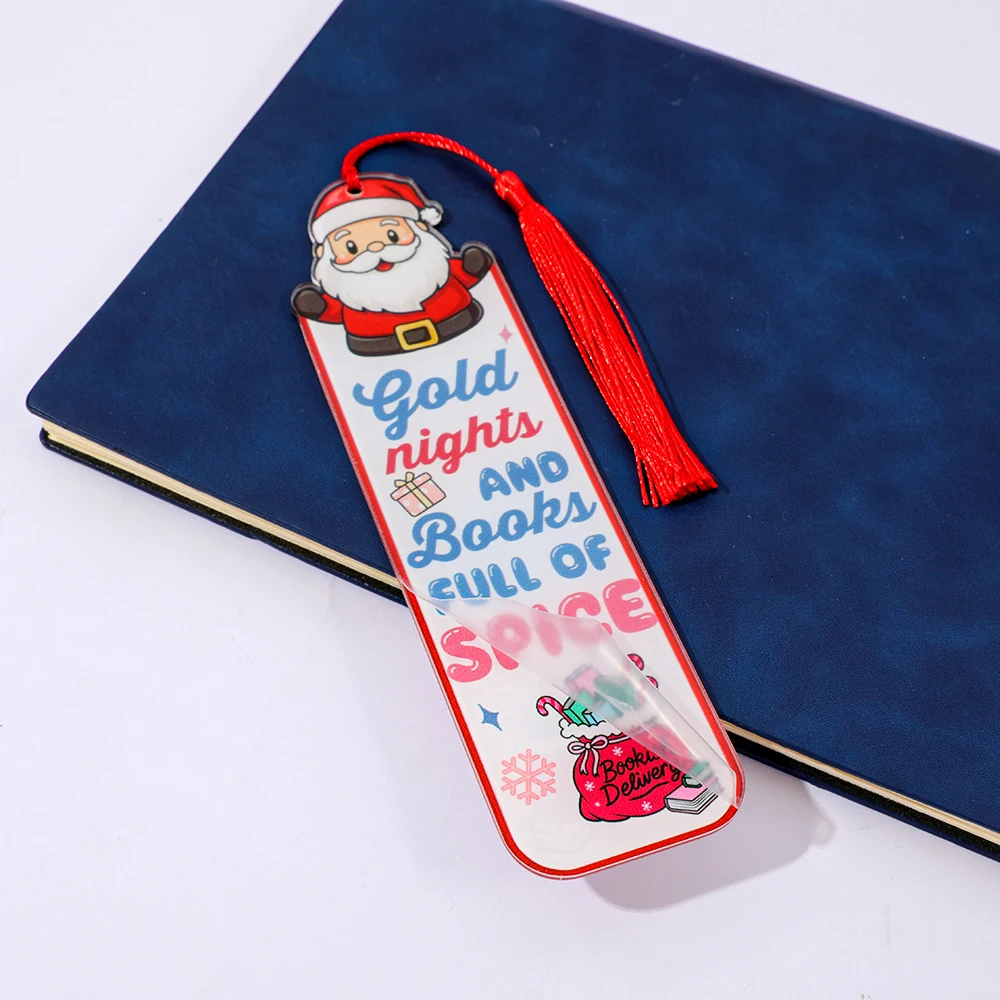 Creative Santa Claus red tassel acrylic bookmark a Christmas sock filling for book lovers, Christmas enthusiasts, family