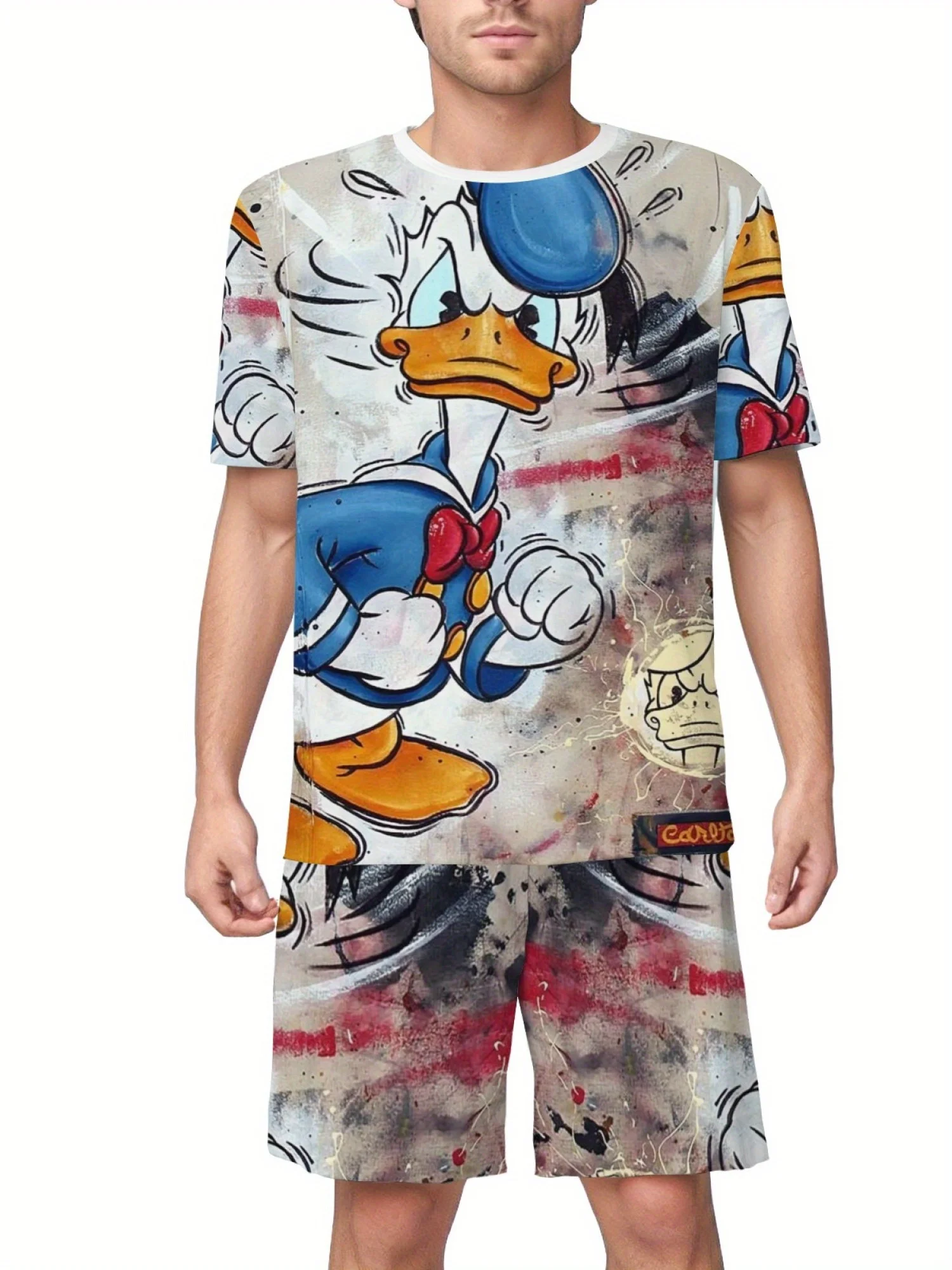 

New Dish Donald Duck 3D Printed Men's Set Fashion Casual Short sleeved T-shirt and Sports Shorts Tracksuit Set Men's Clothing