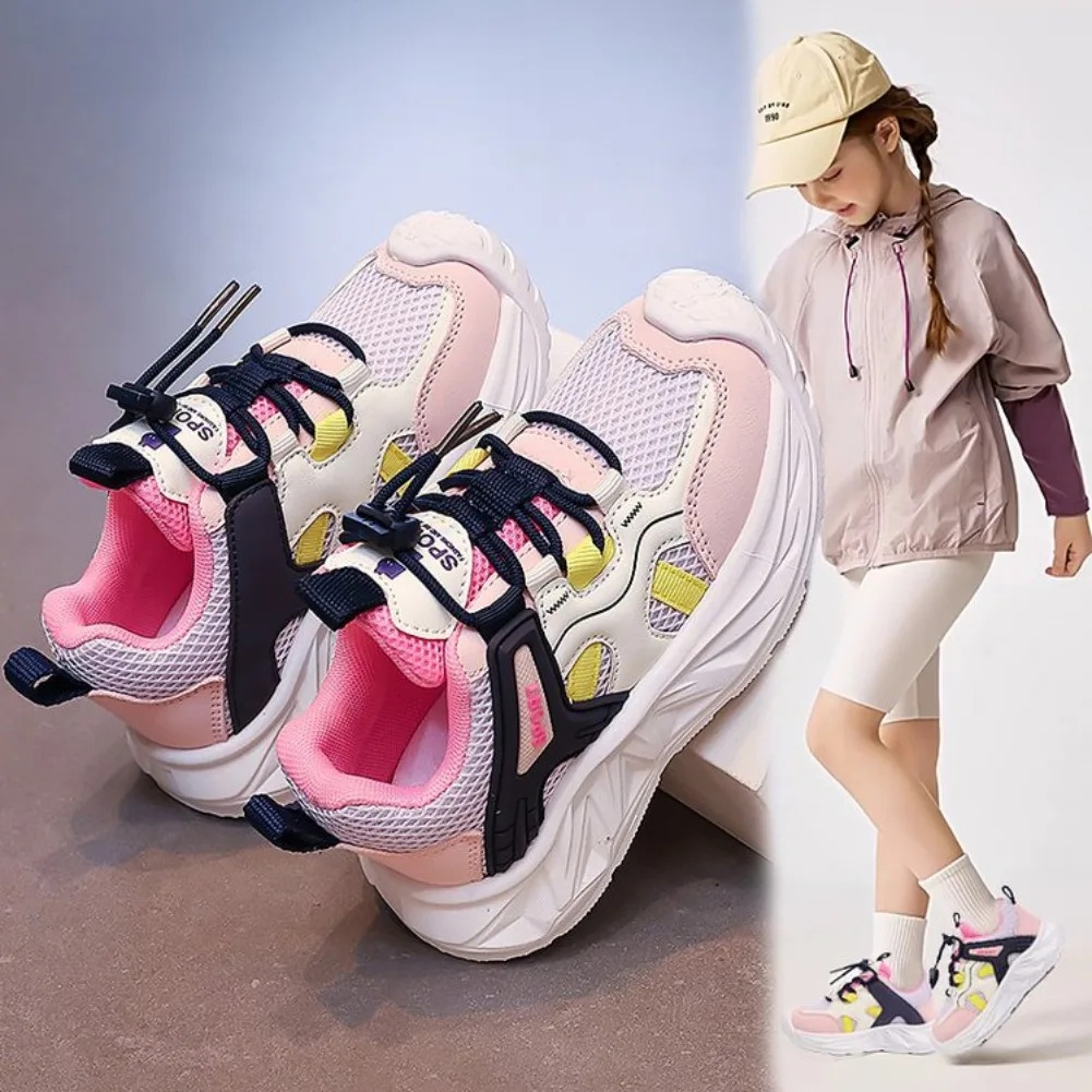 Children's Casual Shoes Sporty Kids Footwear KIDS Breathable Mesh Sneakers with Button Closure Single Net Summer New Style