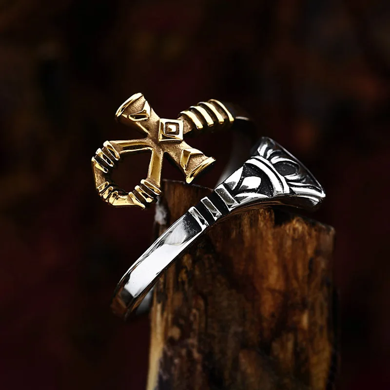 

Vintage 316L Stainless Steel Creative Anka Cross Ring Fashion Punk Opening Rings For Men Women Egyptian Amulet Jewelry Wholesale